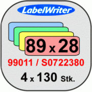 S0722380/99011 DYMO Адресные этикетки, разноцветные бумажные (Желт, Гол, Роз, Зел), 89 х 28 мм, 130х4 этикеток, стойкие ― DYMOSHOP.RU - ленточные принтеры DYMO