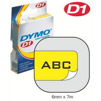 S0720790/43618 DYMO лента системы D1, 6мм х 7 м, пластиковая, черный шрифт/желтая лента