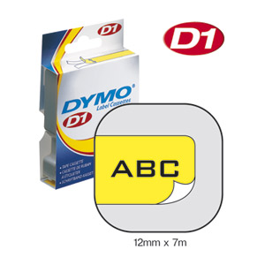 S0720580/45018 DYMO лента системы D1, 12мм х 7м, пластиковая, черный шрифт/желтая лента ― DYMOSHOP.RU - ленточные принтеры DYMO