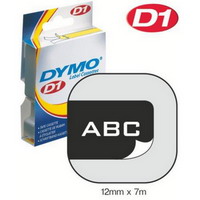 S0720610/45021 DYMO лента системы D1, 12мм х 7м,пластиковая, белый шрифт/черная лента