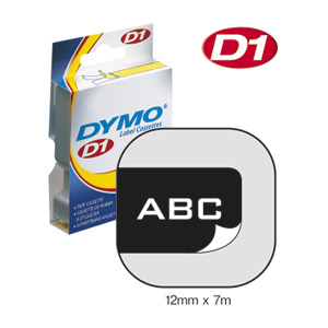 S0720610/45021 DYMO лента системы D1, 12мм х 7м,пластиковая, белый шрифт/черная лента ― DYMOSHOP.RU - ленточные принтеры DYMO